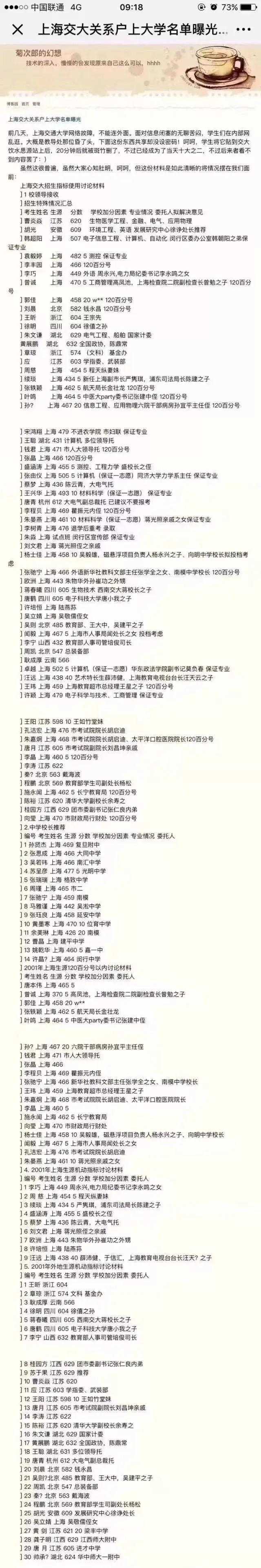 上海交大关系户名单曝光：低分与背景的惊人对比